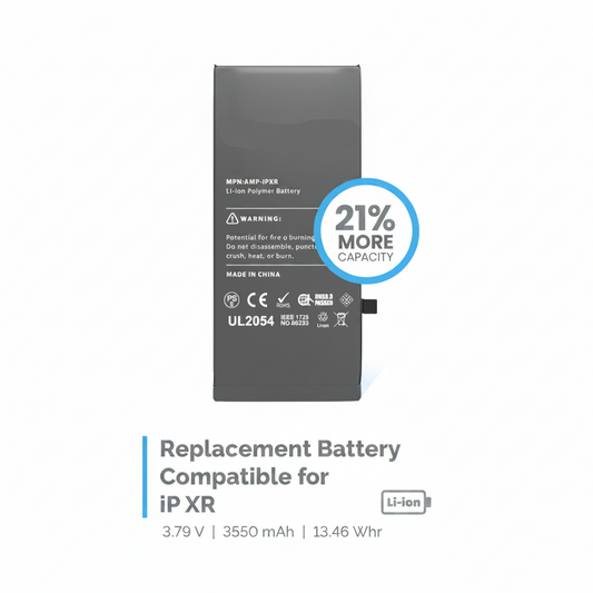 Experience Unmatched Power with the iPhone XR High-Capacity Battery

The iPhone XR high-capacity battery is designed to change the way you use your phone. With a remarkable 21% more energy than a standard battery, say goodbye to low battery anxiety. Enjoy longer hours of browsing, streaming, and gaming without constantly searching for an outlet.

This battery is crafted specifically for the iPhone XR, ensuring seamless compatibility and optimal performance. Whether you're a busy professional or a dedicated 