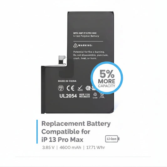 Maximize Your Power with Our iPhone 13 Pro Max Replacement Battery

Revitalize your iPhone 13 Pro Max with our top-of-the-line iPhone 13 Pro Max replacement battery. Designed to offer 5% more capacity than standard batteries, this power solution ensures your device lasts longer and performs better than ever. Say goodbye to constant charging and hello to uninterrupted usage!