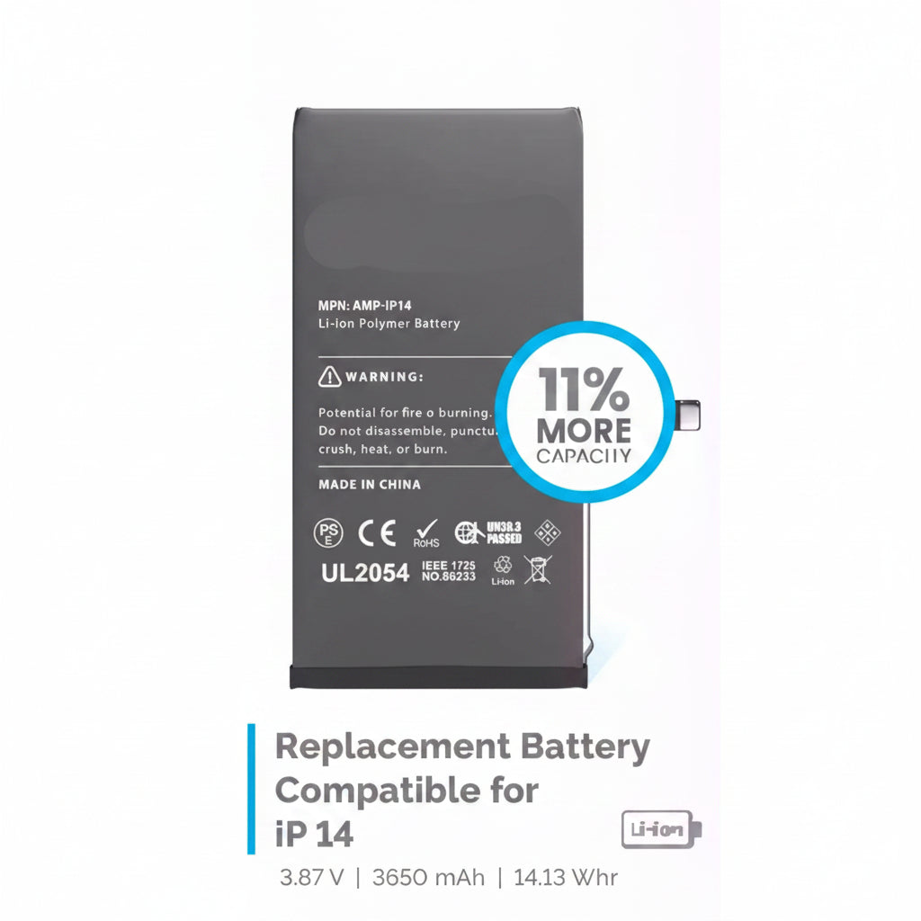 Revitalize Your Device with Our Premium iPhone 14 Battery Replacement

Upgrade your iPhone's performance with our top-tier iPhone 14 battery replacement, designed to deliver an impressive 11% more power than standard batteries. Imagine eliminating the frustration of constant recharges and powering through your day with a battery that keeps up with your busy lifestyle.

Our lithium-ion battery not only enhances your phone's longevity but also ensures optimal compatibility and performance tailored specificall