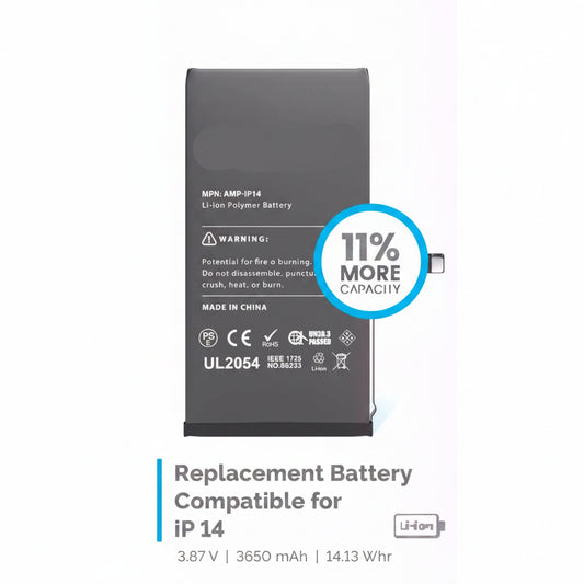 Revitalize Your Device with Our Premium iPhone 14 Battery Replacement

Upgrade your iPhone's performance with our top-tier iPhone 14 battery replacement, designed to deliver an impressive 11% more power than standard batteries. Imagine eliminating the frustration of constant recharges and powering through your day with a battery that keeps up with your busy lifestyle.

Our lithium-ion battery not only enhances your phone's longevity but also ensures optimal compatibility and performance tailored specificall