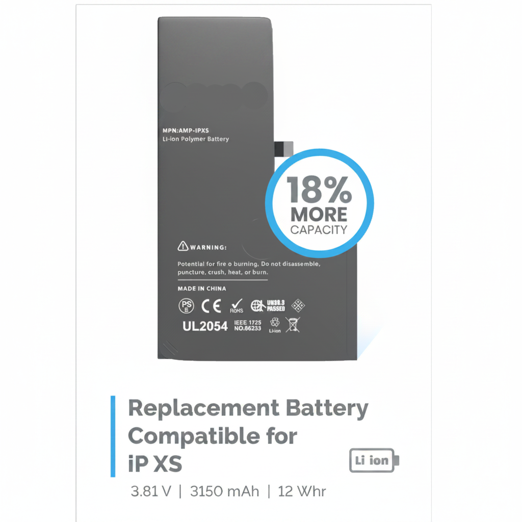 Premium iPhone XS Battery Replacement - 18% More Capacity for Your Device

Are you tired of your iPhone XS running out of juice too quickly? Our iPhone XS battery replacement is here to enhance your smartphone experience by offering an impressive 18% more battery capacity than standard options. Imagine no longer having to constantly worry about your battery life during those long days or important meetings.

Designed specifically for the iPhone XS, this lithium-ion battery guarantees perfect compatibility, 