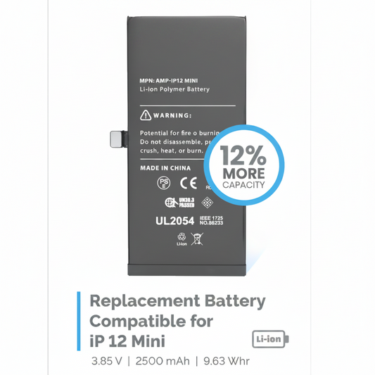 Your iPhone Experience with the iPhone 12 Mini Higher Capacity Battery

Are you tired of your iPhone 12 Mini running out of power when you need it most? Our iPhone 12 Mini higher capacity battery is designed to enhance your daily life by providing 12% more battery capacity than regular batteries. Say goodbye to frequent charging and hello to uninterrupted connectivity.