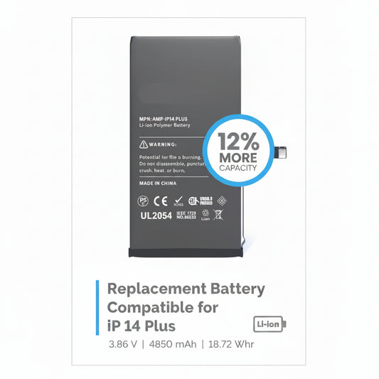 Upgrade Your Life with the iPhone 14 Plus Battery Replacement

Experience a significant boost in your mobile performance with our premium iPhone 14 Plus battery replacement. Designed specifically for your device, this battery offers 12% more capacity than a standard battery, ensuring you stay connected longer without the constant hunt for a charger.

Imagine going through your day with full confidence in your phone's performance. Our state-of-the-art lithium-ion battery is built not just for compatibility b