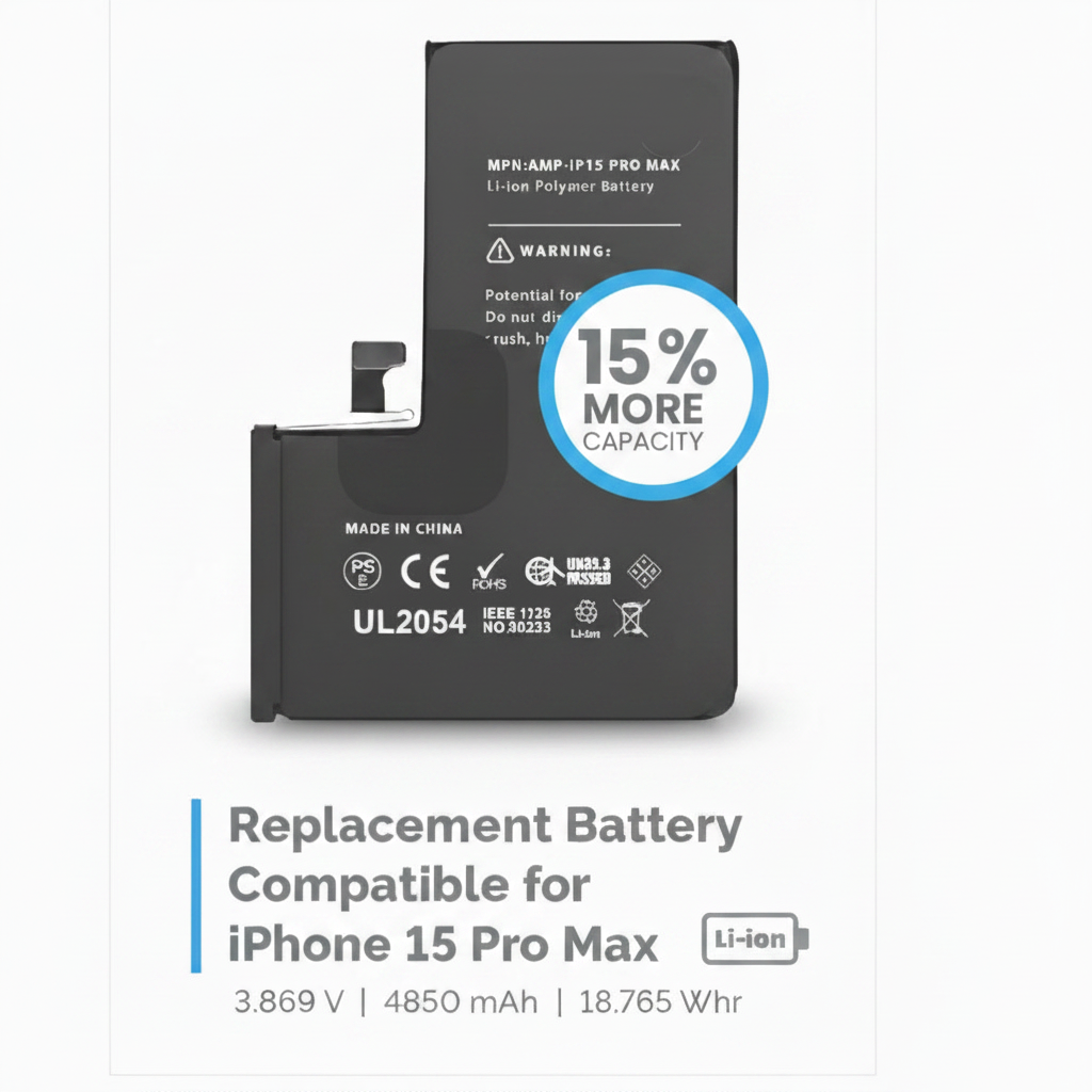 Enhance Your Experience with the iPhone 15 Pro Max Battery Replacement

Revitalize your iPhone 15 Pro Max with our top-of-the-line iPhone 15 Pro Max battery replacement. This premium battery offers a remarkable 10% more capacity than a standard replacement, ensuring you stay connected and powered throughout your day.

Imagine using your phone longer without the anxiety of finding an outlet. With faster charging times and longer-lasting performance, our battery not only meets the demands of your busy lifesty